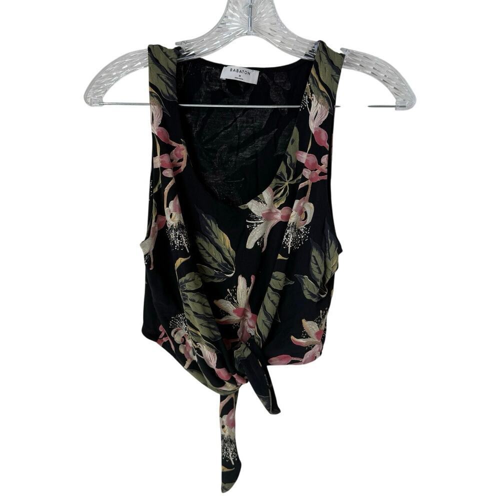 Aritzia Babaton Black Floral Tropical Knot Tank Size Medium